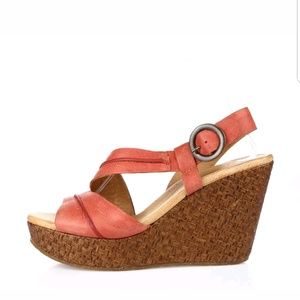 Naya Estra wedge sandals 7.5 M Orange/pink leather